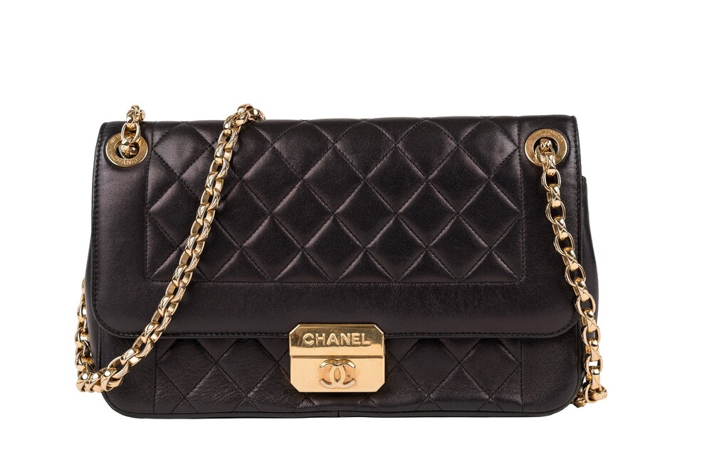 Chanel Black Beauty Lock Flap Handbag Lambskin Gold Hardware